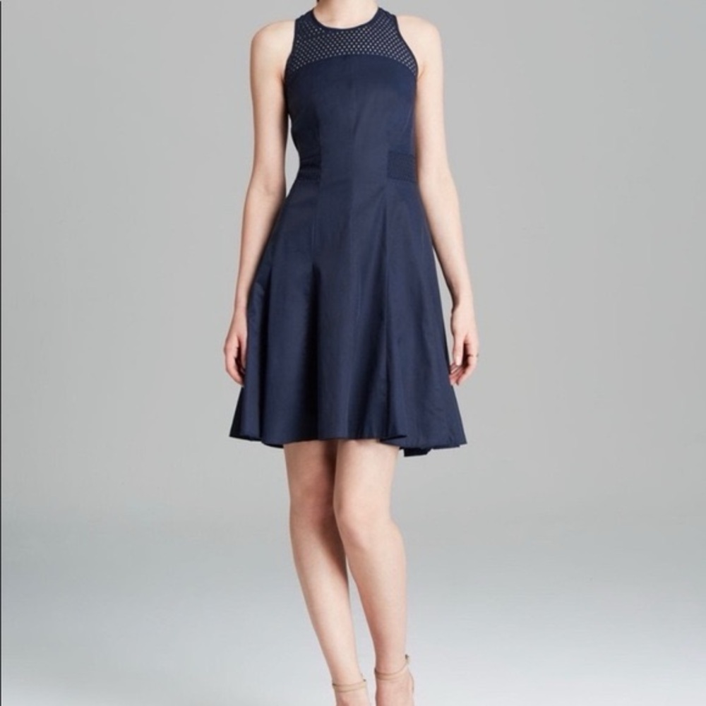 Rebecca Taylor | Laser Cut Fit and Flare Dress in Navy Blue Size 10